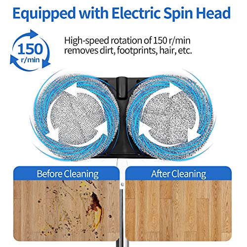 Cordless Electric Mop for Floor Cleaning, AlfaBot WS-24 Electric Spin Mop, Electric Mop with Water Sprayer and LED Headlight, Lightweight & Rechargeable Floor Scrubber for Hardwood Tile Floors