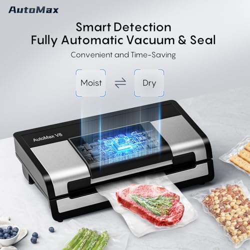 FRESKO Fully Automatic Vacuum Sealer Machine, 140 Watts, Hands-Free Food Sealer with Smart Bag, Dry/Moist Food Detection, 2 Rolls Bag, Built-in Cutter and Bag Storage (AutoMax V8)