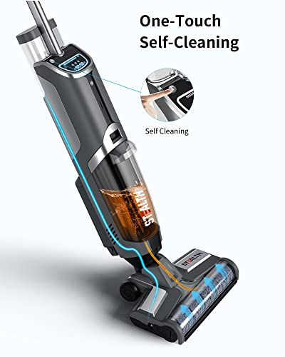 Stealth ECVP01 Cordless Wet Dry Vacuum Cleaner, Smart Vacuum Mop with Self-Cleaning Detachable Battery for Hard Floor Area Rugs Carpet, LCD Display, 30min Runtime, Voice Prompt