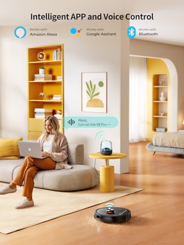 HONITURE Robot Vacuum and Mop Combo,V8 Pro Robot Vacuum Cleaner with 5000Pa Max Suction,Laser Navigator Robotic Vacuums with 180 Mins Run Time,Self-Charging,App Control,Ideal for Pet Hair