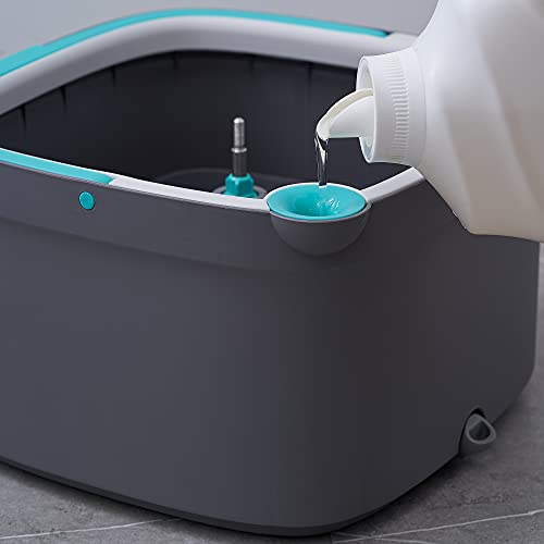 Square Spin Mop and Bucket Smart Floor Mop with Separate Compartments for Clean and Dirty Water, Self Cleaning with 2 Machine Washable Mop Pads, Always Clean Floors with Clean Water