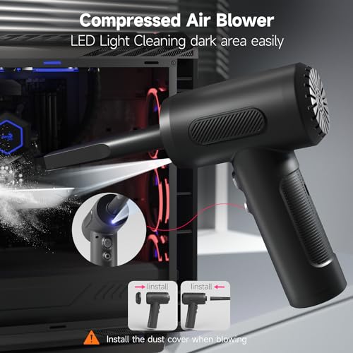 Handheld Car Vacuum Cordless, 12000Pa Strong Suction 3-in-1 Compressed Air Duster & Car Vacuum Cleaner & Hand Pump, 3 Gear Adjustable Handheld Vacuum with LED Light for Car, PC, Keyboard and Carpet