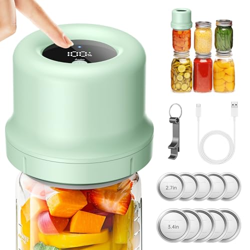 Electric Mason Jar Vacuum Sealer, Upgraded Smart Integrated Design Vacuum Sealer Kit, Auto Stop 1800mAh Rechargeable Vacuum Sealer with Regular and Wide Mouth Mason Jar Lids for Food Storage