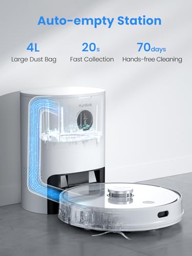 HONITURE Robot Vacuum and Mop Combo,Q6 Pro Robot Vacuum Cleaner with Self-Emptying,4000pa Max Suction Laser Navigator Robotic Vacuum with Smart Mapping,250 Mins Run-Time,App Control,Ideal for Pet Hair