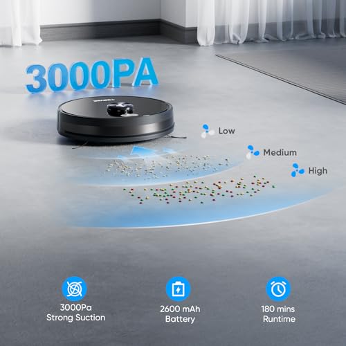 Tesvor S5 Robot Vacuum and Mop,3000Pa Suction,180Mins Max LiDAR Navigation,Robotic Vacuum Cleaner,WiFi/App/Alexa Self-Charging,Ideal for Pet Hair, Carpet, Hard Floor (S5)