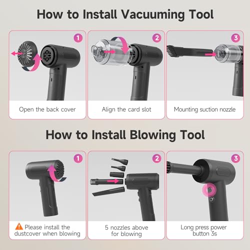 Handheld Car Vacuum Cordless, 12000Pa Strong Suction 3-in-1 Compressed Air Duster & Car Vacuum Cleaner & Hand Pump, 3 Gear Adjustable Handheld Vacuum with LED Light for Car, PC, Keyboard and Carpet