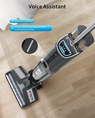 Stealth ECVP01 Cordless Wet Dry Vacuum Cleaner, Smart Vacuum Mop with Self-Cleaning Detachable Battery for Hard Floor Area Rugs Carpet, LCD Display, 30min Runtime, Voice Prompt