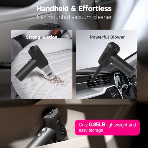 Handheld Car Vacuum Cordless, 12000Pa Strong Suction 3-in-1 Compressed Air Duster & Car Vacuum Cleaner & Hand Pump, 3 Gear Adjustable Handheld Vacuum with LED Light for Car, PC, Keyboard and Carpet