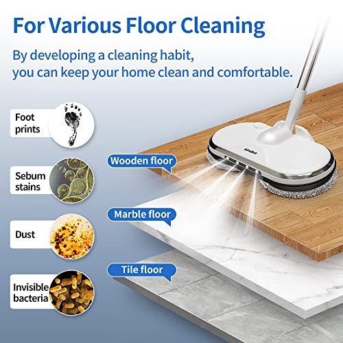 Cordless Electric Mop for Floor Cleaning, AlfaBot WS-24 Electric Spin Mop, Electric Mop with Water Sprayer and LED Headlight, Lightweight & Rechargeable Floor Scrubber for Hardwood Tile Floors