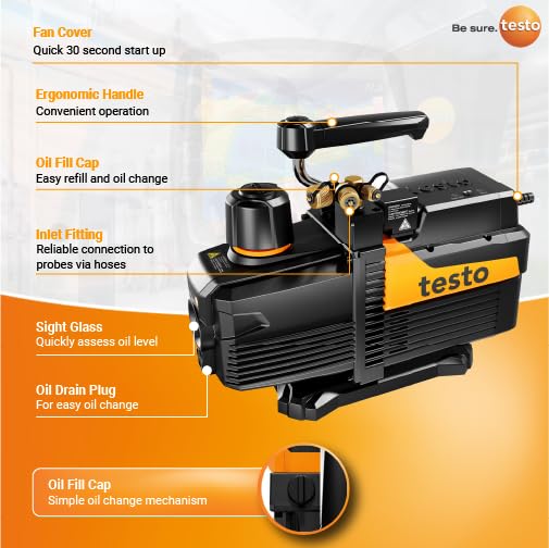 testo 565i Smart Vacuum Pump (7 CFM) - Smart AC Vacuum Pump for Automated Evacuations Includes Integrated Decay Test - A/C Vacuum Pump 198 l/min - App Operation