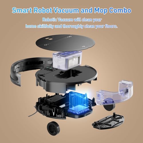 MANVN Robot Vacuum and Mop Combo, Robot Vacuum with Wi-Fi/APP/Alexa, Self-Charging Robot Vacuum and Mop Ultra Slim Quiet, Ideal for Hard Floor Pet Hair and Daily Cleaning