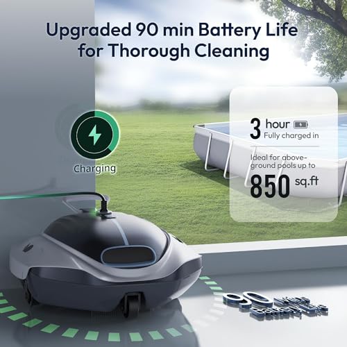 Bubot 300P Robotic Pool Cleaner – Cordless Pool Vacuum with Industry Leading Suction Power, Bluehole Tech, DirtLock Tech, Smart Sensor, Self-Parking for Above Ground Flat Pools Up to 850 Sq.ft