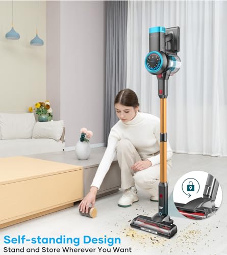 CHEBIO Cordless Vacuum Cleaner, 500W/40Kpa/60Mins Stick Vacuum with Self-Standing, Vacuum Cleaner with Smart Display, Anti-Tangle Vacuum Cleaners for Home/Carpet/Hardwood Floor/Pet Hair