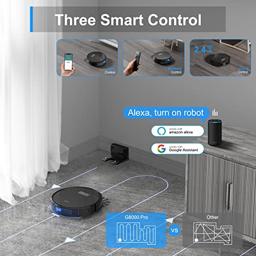 Tikom G8000 Pro Robot Vacuum and Mop Combo, 4500Pa Suction, 150Mins Max, Robotic Vacuum Cleaner with Self-Charging, Quiet, APP&Voice Control, Good for Carpet, Hard Floor, Black