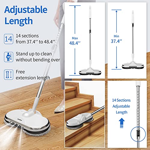 Cordless Electric Mop for Floor Cleaning, AlfaBot WS-24 Electric Spin Mop, Electric Mop with Water Sprayer and LED Headlight, Lightweight & Rechargeable Floor Scrubber for Hardwood Tile Floors