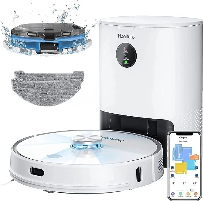 HONITURE Robot Vacuum and Mop Combo,Robot Vacuum Cleaner with Self-Emptying, 4000Pa Max Suction, Smart Mapping, 250mins Runtime, Robotic Vacuum for Pet Hard Floors Carpet (Q6 Pro)…