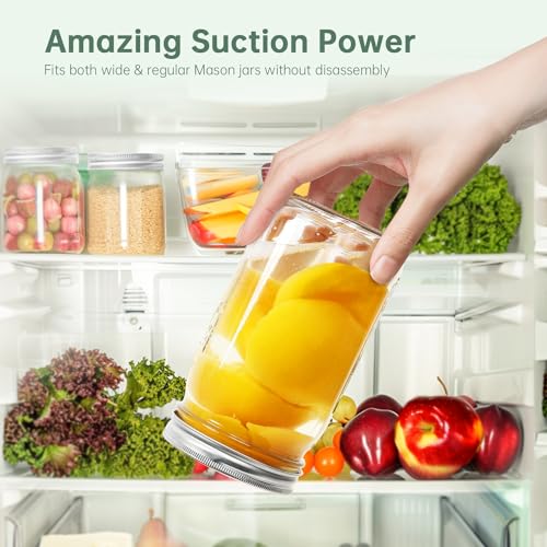 Electric Mason Jar Vacuum Sealer, Upgraded Smart Integrated Design Vacuum Sealer Kit, Auto Stop 1800mAh Rechargeable Vacuum Sealer with Regular and Wide Mouth Mason Jar Lids for Food Storage