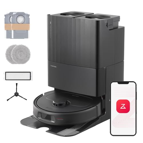 roborock Qrevo S Robot Vacuum and Mop, Self-Drying, Auto Mop Washing, 7000Pa Suction, Self-Emptying & Refilling, 10mm Mop Lifting, 200RPM Spinning Mops, Smart Obstacle Avoidance, Black