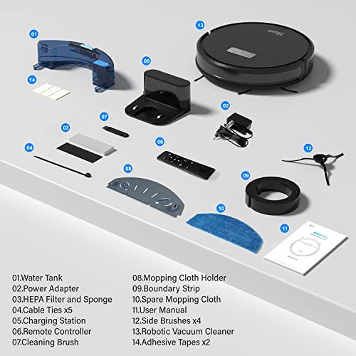 Tikom G8000 Pro Robot Vacuum and Mop Combo, 4500Pa Suction, 150Mins Max, Robotic Vacuum Cleaner with Self-Charging, Quiet, APP&Voice Control, Good for Carpet, Hard Floor, Black