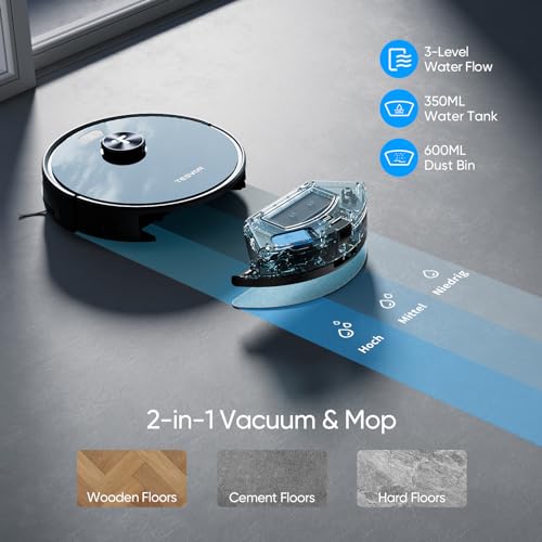 Tesvor S5 Robot Vacuum and Mop,3000Pa Suction,180Mins Max LiDAR Navigation,Robotic Vacuum Cleaner,WiFi/App/Alexa Self-Charging,Ideal for Pet Hair, Carpet, Hard Floor (S5)