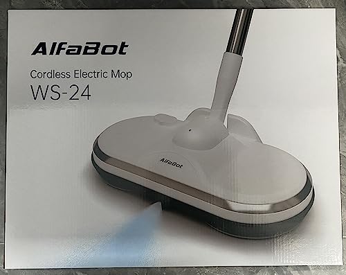 Cordless Electric Mop for Floor Cleaning, AlfaBot WS-24 Electric Spin Mop, Electric Mop with Water Sprayer and LED Headlight, Lightweight & Rechargeable Floor Scrubber for Hardwood Tile Floors