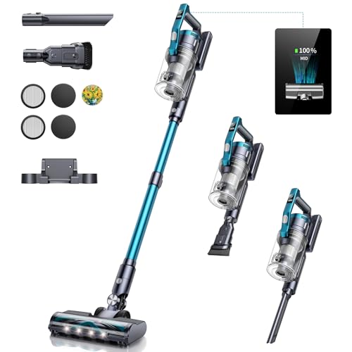 Cordless Vacuum Cleaner, 450W 38Kpa Stick Vacuum with Aromatherapy Design, Anti-Tangle Vacuum Cleaners for Home LED Smart Animation Display, Household Handheld Vacuum for Pet Hair/Carpet/Hard Floor