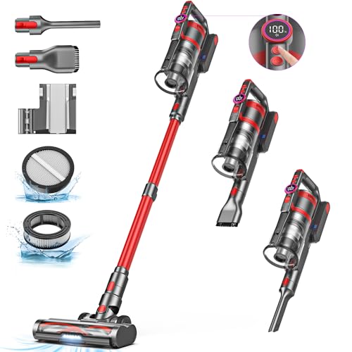 Cordless Vacuum Cleaner, 40Kpa/500W Vacuum Cleaners for home, Max 55 Mins Runtime,2024 Newest Dual Handle Stick Vacuum with Smart Display,Anti-Tangle Lightweight Vacuum for Pet Hair/Carpet/Hard Floor
