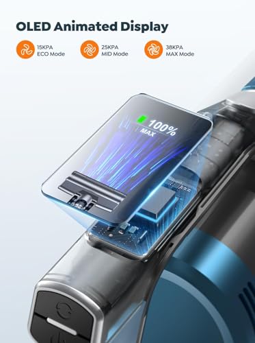 Cordless Vacuum Cleaner, 450W 38Kpa Stick Vacuum with Aromatherapy Design, Anti-Tangle Vacuum Cleaners for Home LED Smart Animation Display, Household Handheld Vacuum for Pet Hair/Carpet/Hard Floor