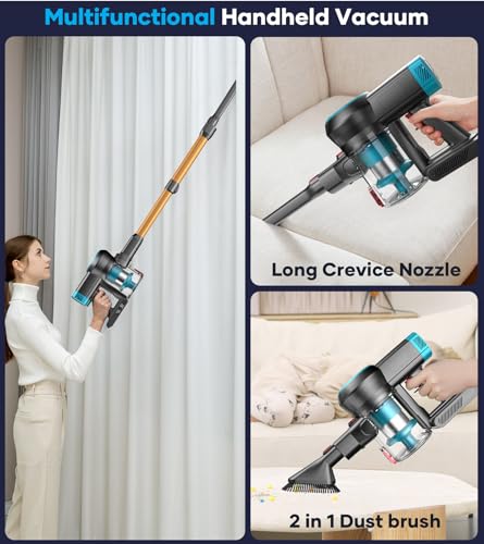 CHEBIO Cordless Vacuum Cleaner, 500W/40Kpa/60Mins Stick Vacuum with Self-Standing, Vacuum Cleaner with Smart Display, Anti-Tangle Vacuum Cleaners for Home/Carpet/Hardwood Floor/Pet Hair