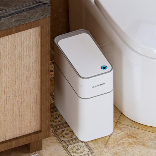 funest Bathroom Garbage Can with a Lid,3.5 Gallon Touchless Motion Sensor Trash Can,Automatic Adsorption,Electric Slim Small Smart Diaper Trash Bin for Toilet,Kitchen,Bedroom,White