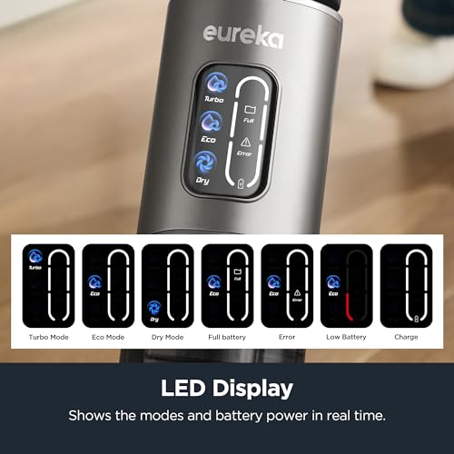 Eureka RapidWash Cordless Wet Dry Vacuum Mop Self Cleaning Smart Cleaner for Carpet Hard Floors Sticky Messes Pet Hair, NEW430BL, Black