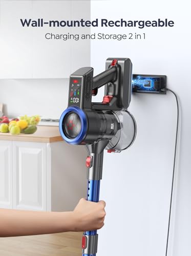 Cordless Vacuum Cleaner, 450W/38Kpa Powerful Stick Vacuum with Rechargeable Wall Mount, Touch Display, Up to 55 Mins, 1.5L Dust Cup, Lightweight Anti-Tangle Vacuums for Pet Hair Carpet Hard Floor