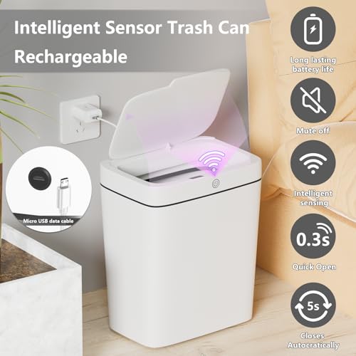 Onadak 3 Gallon Automatic Bathroom Trash Can, Touchless Motion Sensor Garbage Can with Lid, Smart Plastic Slim Wastebasket for Bathroom, Office, rv, Bedroom, Living Room