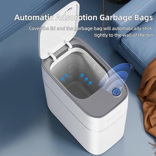 funest Bathroom Garbage Can with a Lid,3.5 Gallon Touchless Motion Sensor Trash Can,Automatic Adsorption,Electric Slim Small Smart Diaper Trash Bin for Toilet,Kitchen,Bedroom,White