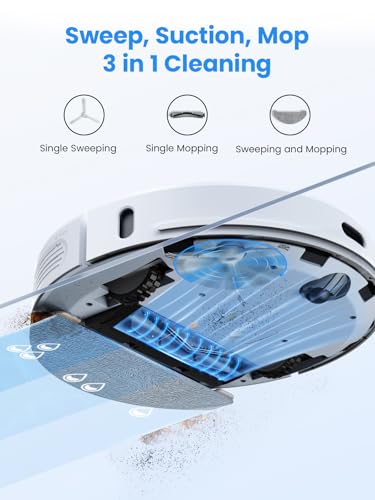 HONITURE Robot Vacuum and Mop Combo,Robot Vacuum Cleaner with Self-Emptying, 4000Pa Max Suction, Smart Mapping, 250mins Runtime, Robotic Vacuum for Pet Hard Floors Carpet (Q6 Pro)…