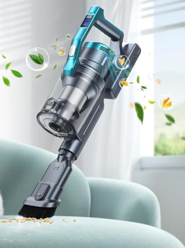 Cordless Vacuum Cleaner, 450W 38Kpa Stick Vacuum with Aromatherapy Design, Anti-Tangle Vacuum Cleaners for Home LED Smart Animation Display, Household Handheld Vacuum for Pet Hair/Carpet/Hard Floor