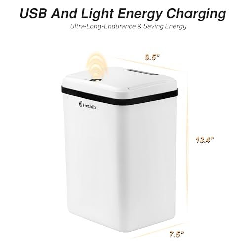 FRESHLIX Smart Touchless Bathroom Trash Can 4 Gallon Automatic Motion Sensor Rubbish Can with Lid Electric Waterproof Garbage Bin for Kitchen, Office, Toilet, Bedroom, RV, White
