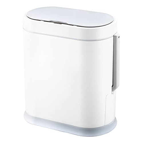 ELPHECO Bathroom Slim Plastic Trash Can with Toilet Brush 2.5 Gallon Waterproof Smart Garbage can with lid Motion Sensor Waste Bin Automatic Garbage Bin for Bathroom(White)