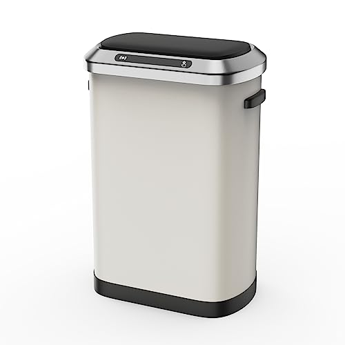 13 Gallon 50L White Automatic Smart Trash Can with Lid for Kitchen Office Bedroom Waste Bin and More, Stainless Steel Thickened Body and Super Mute Sensor Lid Garbage Can with 30 Count Garbage Bags