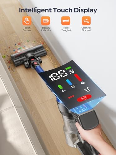 Cordless Vacuum Cleaner, 450W/38Kpa Powerful Stick Vacuum with Rechargeable Wall Mount, Touch Display, Up to 55 Mins, 1.5L Dust Cup, Lightweight Anti-Tangle Vacuums for Pet Hair Carpet Hard Floor