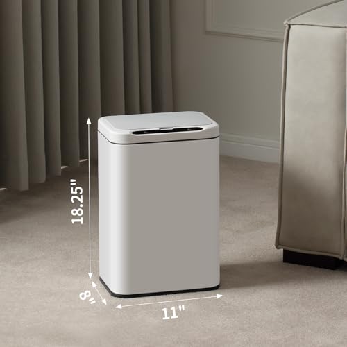 ELPHECO Stainless Steel Office Trash Can 6.6 Gallon Motion Sensor Garbage Bin Rectangular Automatic Touch Free Waste Bin for Hotel and Living Room(White)