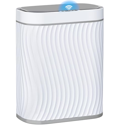 Bathroom Small Trash Can with Automatic Touchless Lid, 2.6 Gallon Smart Garbage Can Narrow Waterproof Trash Bin for Bedroom, Office, Living Room (Grey)