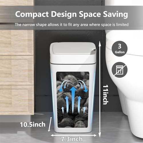 Onadak 3 Gallon Automatic Bathroom Trash Can, Touchless Motion Sensor Garbage Can with Lid, Smart Plastic Slim Wastebasket for Bathroom, Office, rv, Bedroom, Living Room