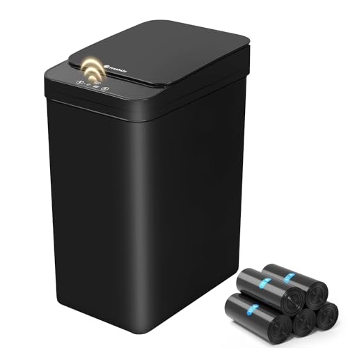 FRESHLIX Bathroom Automatic Trash Can, 4 Gallon Touchless Motion Sensor Small Garbage Can with Lid Smart Electric Narrow Waterproof Garbage Bin for Bedroom Office, Black