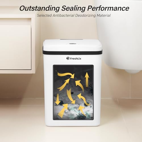 FRESHLIX Smart Touchless Bathroom Trash Can 4 Gallon Automatic Motion Sensor Rubbish Can with Lid Electric Waterproof Garbage Bin for Kitchen, Office, Toilet, Bedroom, RV, White