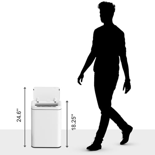 ELPHECO Stainless Steel Office Trash Can 6.6 Gallon Motion Sensor Garbage Bin Rectangular Automatic Touch Free Waste Bin for Hotel and Living Room(White)