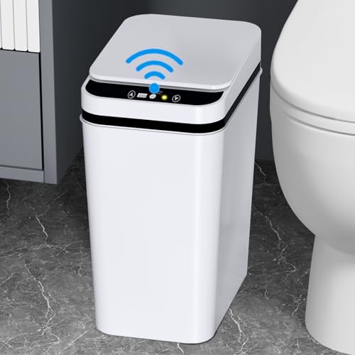 jinligogo Bathroom Small Trash Can with Lid, 3.5 Gallon Touchless Automatic Garbage Can Slim Waterproof Motion Sensor Smart Trash Bin for Bedroom, Office, Living Room-White