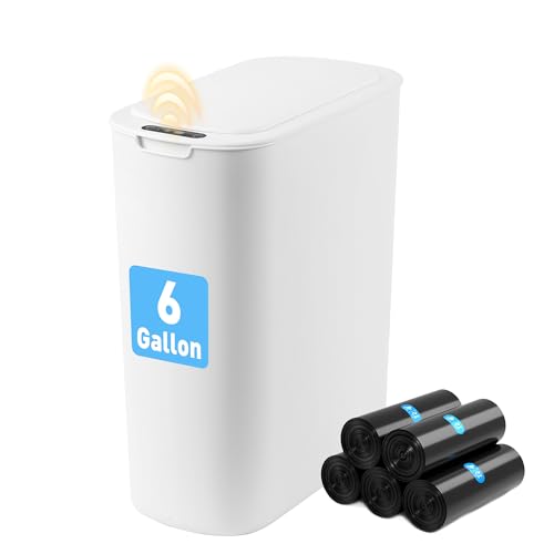 FRESHLIX Automatic Motion Sensor Bathroom Trash Can with Lid, 6 Gallon Touchless Trash Bin, Smart Electric Narrow Waterproof Garbage Bin for Toilet, Office, Rv, Bedroom, Living Room
