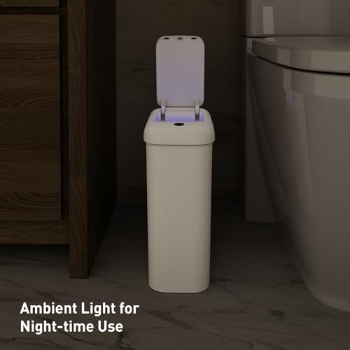 EKO Automatic Bathroom Trash Can with Lid, 2.6 Gallon Slim Touchless Bathroom Garbage Can, Waterproof Motion Sensor Trash Can for Bathroom, Office, Kitchen, White