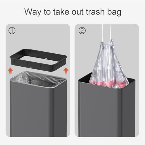 Mbillion Automatic Trash Can Touchless Trash Cans 15 Gallon Motion Sensor Trash Can Stainless Steel Smart Trash Can With Lid Rectangular Touchless Garbage Can for Kitchen Bedroom Home Office Dark Gray